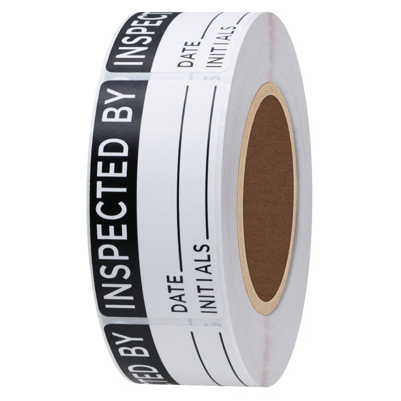 Hybsk White and Black Inspected by Labels for Inventory 1 x 2 Inch Rectangle 500 Adhesive Stickers On A Roll - Image 3